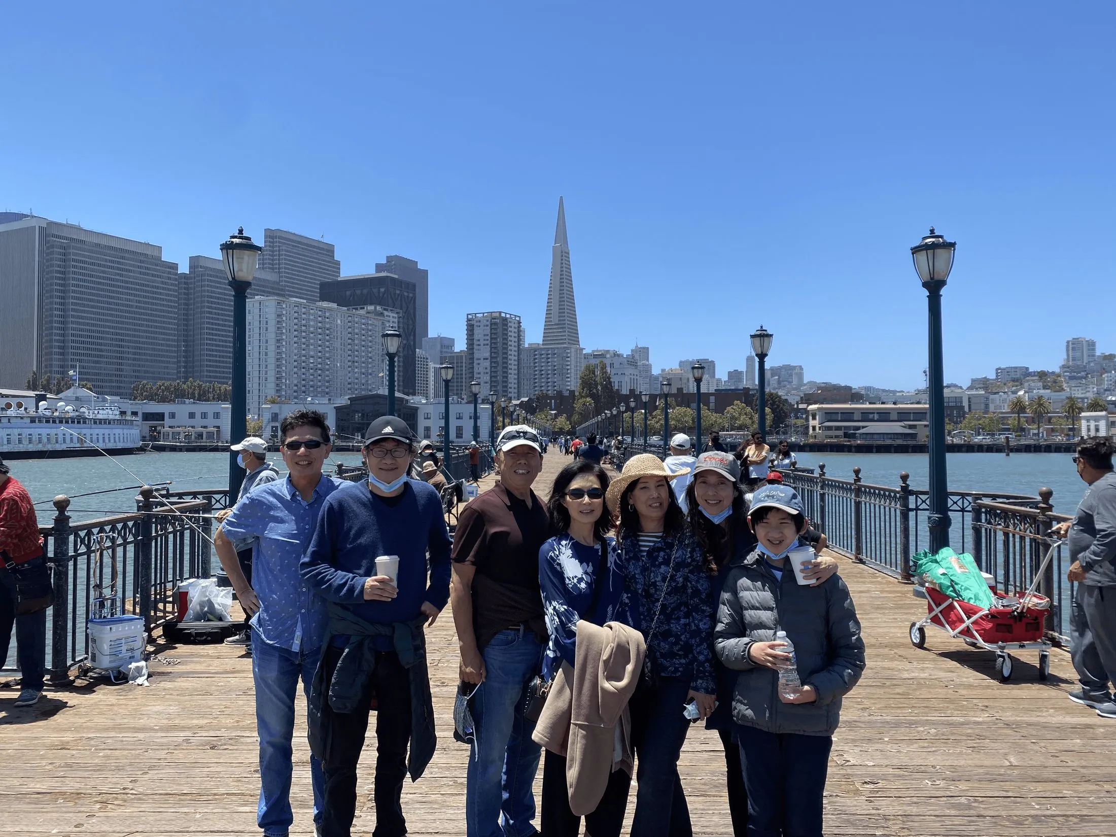 Foundation friends together on a city waterfront pier