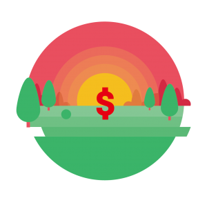 money sign on sun setting landscape background icon